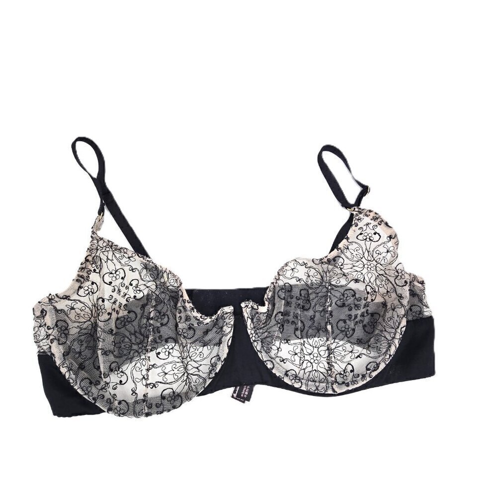 Victoria's Secret Black Beige Very Sexy Unlined Demi Underwired Bra Size 34DD